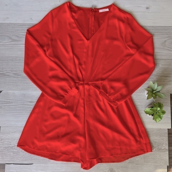 FRANCESCA'S orange ruched romper dress size L - Picture 1 of 15